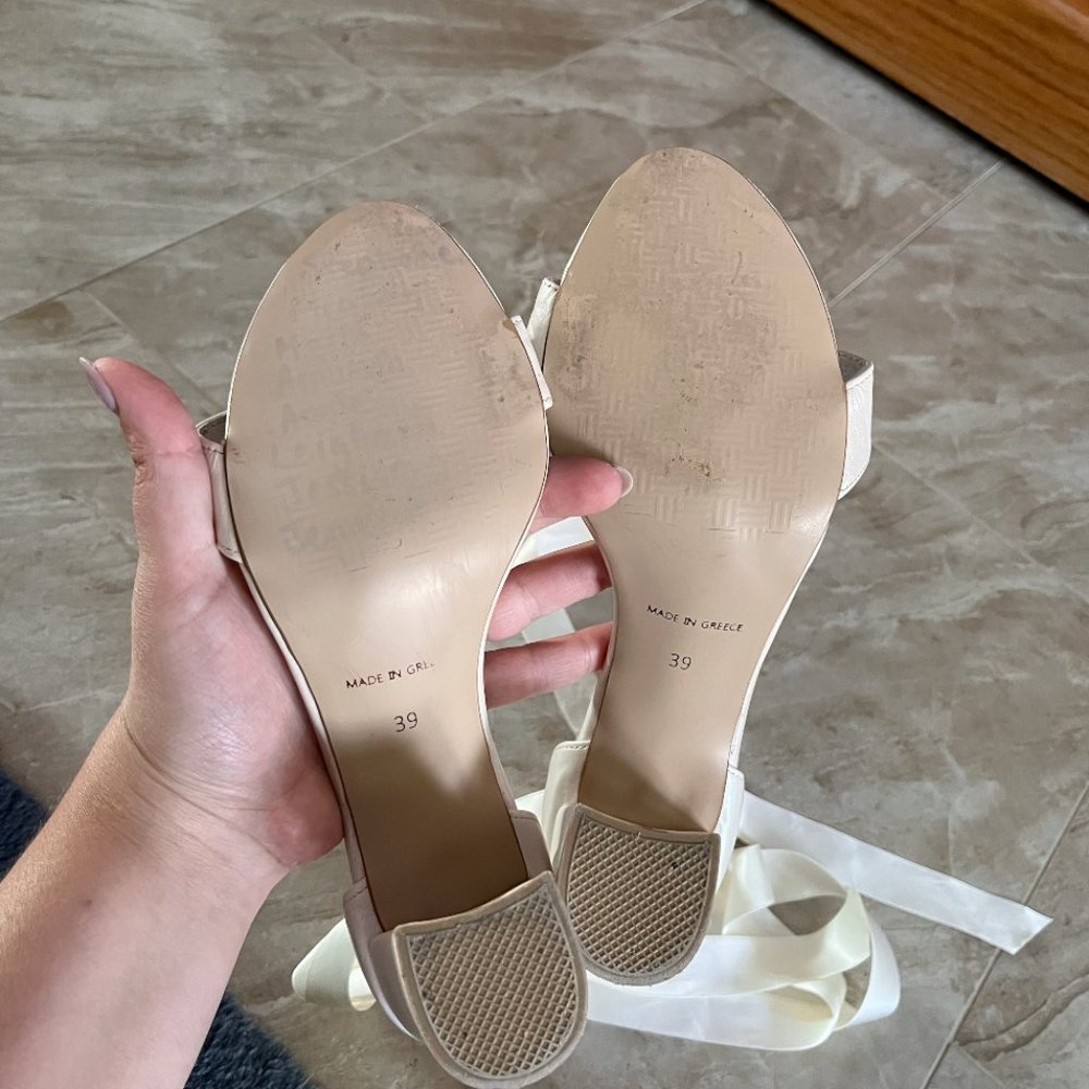 Ivory Block Heels With Satin Ribbon - Picture 7 of 7